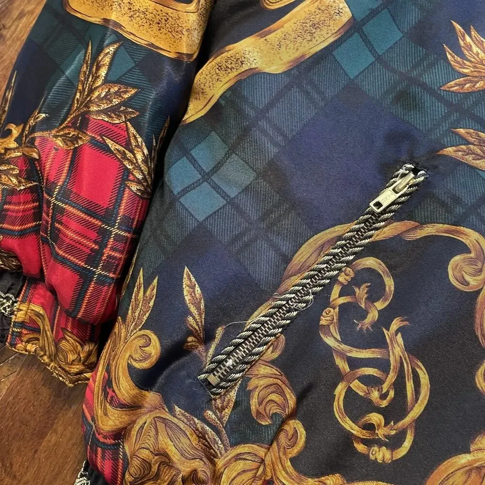 Vtg Gallery Down Jacket Womens S Baroque Plaid Puffer Bomber